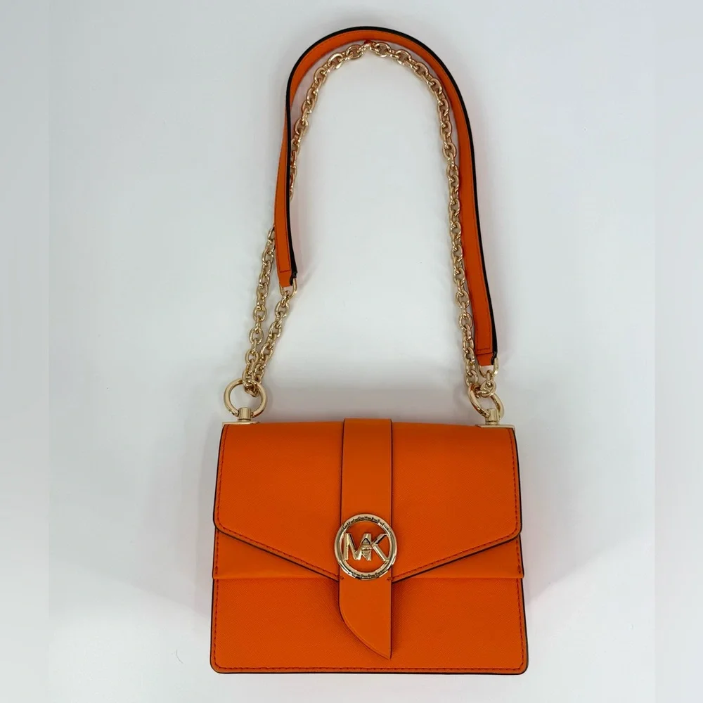 Michael Kors Greenwich Saffiano Leather Crossbody Purse Bag, Clementine Orange - Picture 7 of 13